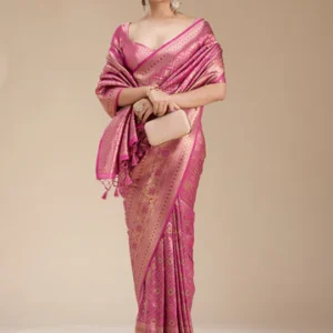 rani-pink-silk-jaal-zariwork-saree-with-matching-blouse-piece