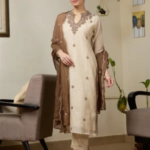 beige-brown-chanderi-threadwork-straight-kurta-with-pant-regular-and-dupatta