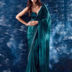 teal-blue-satin-silver-stonework-saree-with-matching-blouse-piece